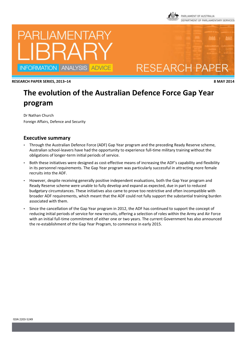 The Evolution of the Australian Defence Force Gap Year Program