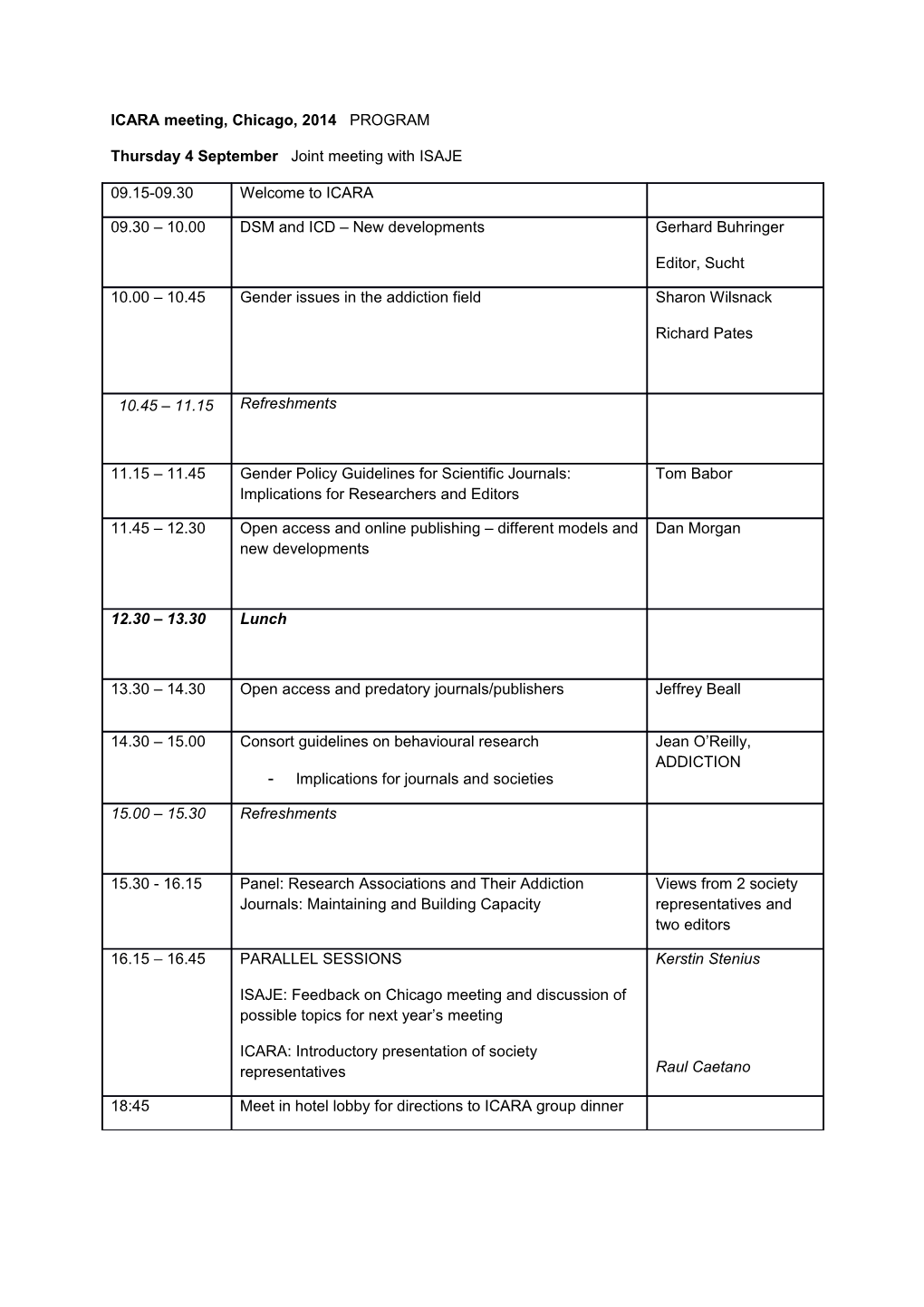 ICARA Meeting, Chicago, 2014 PROGRAM