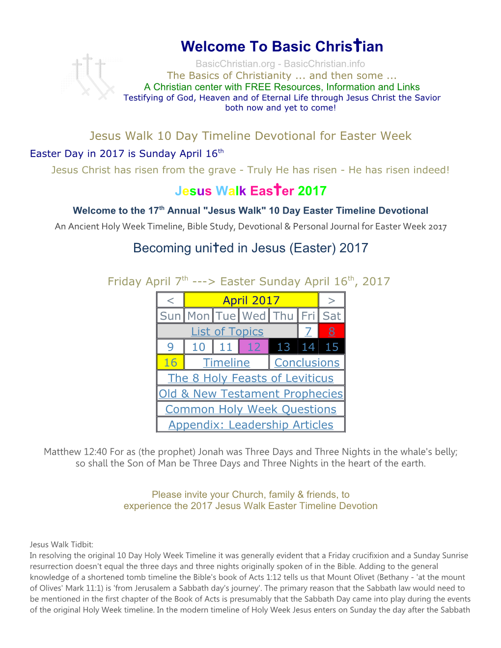 Basic Christian: Easter 10 Day Timeline Devotion Jesus Walk For Easter Week 2010