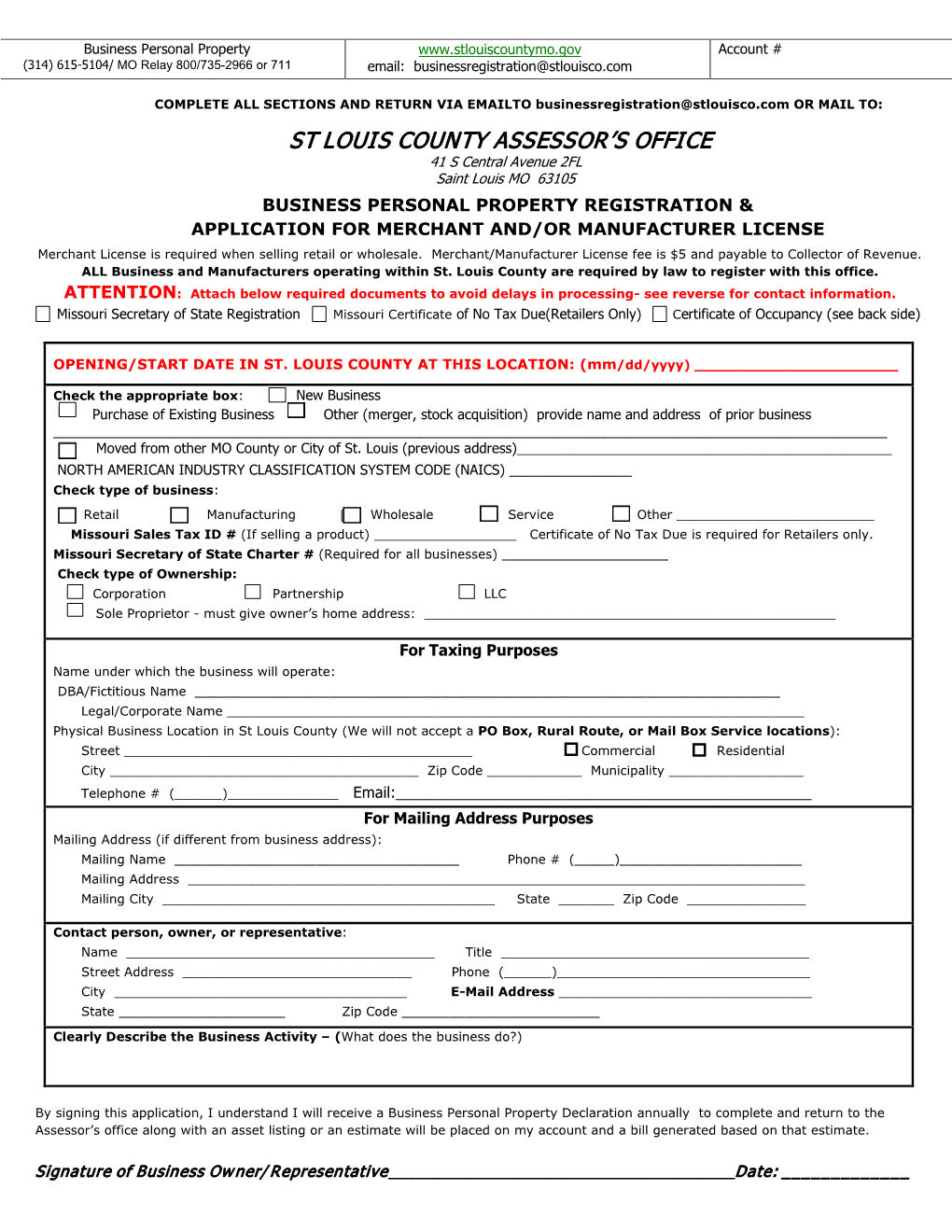 Business Personal Property Registration / Merchant Or Manufacturer License