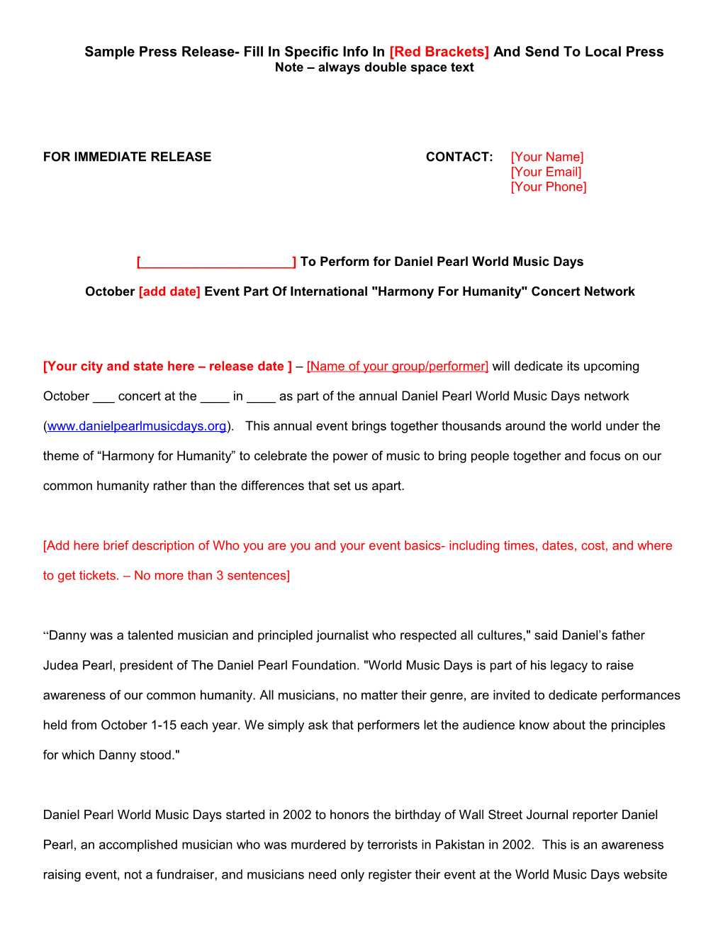 Sample Press Release s2