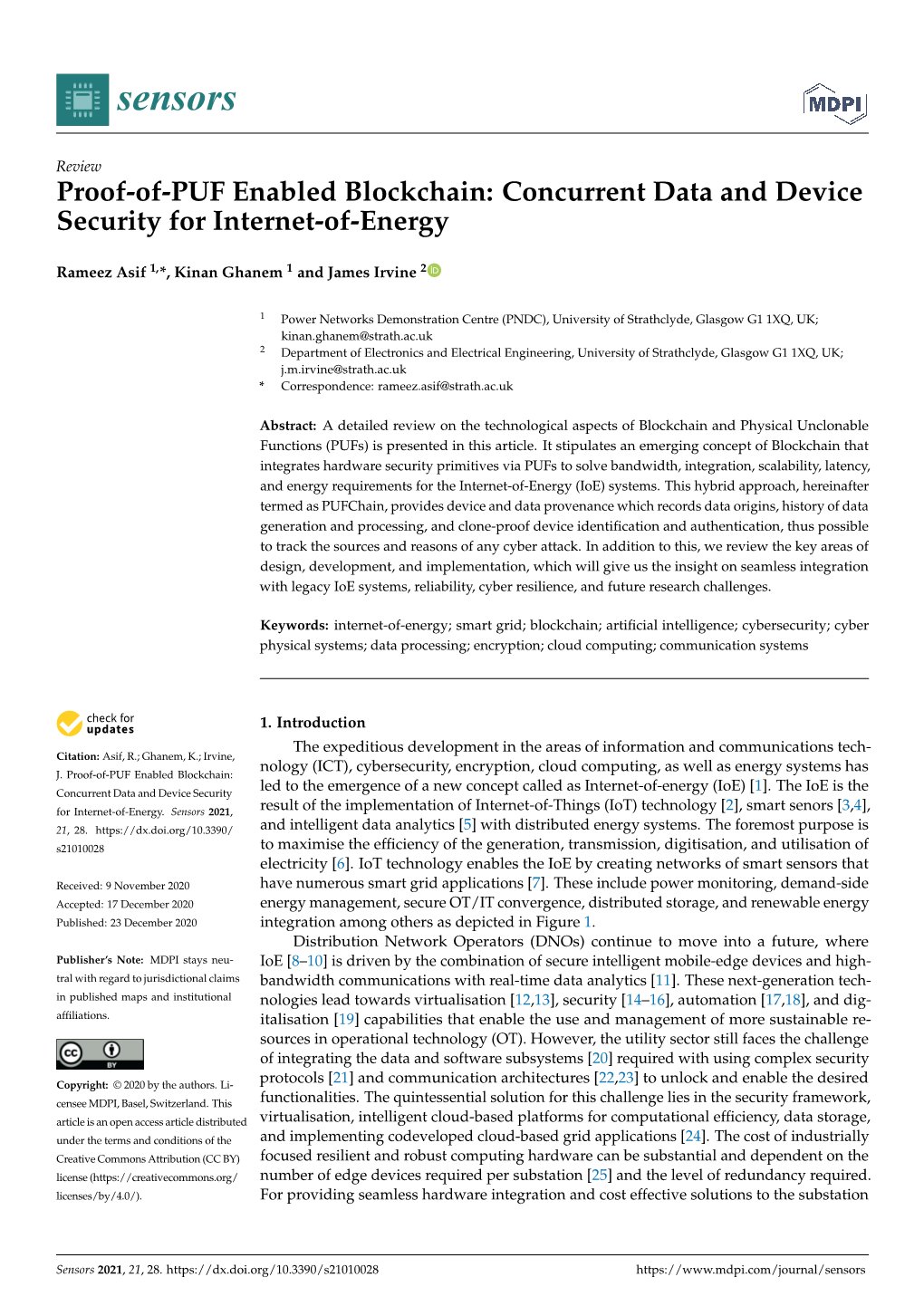 Proof-Of-PUF Enabled Blockchain: Concurrent Data and Device Security for Internet-Of-Energy