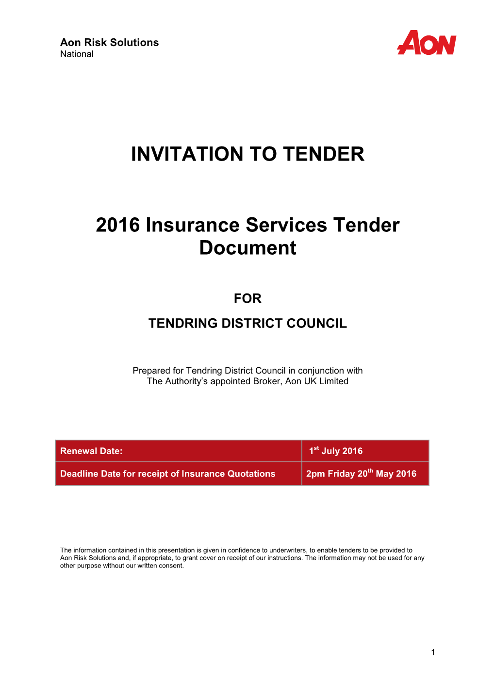 INVITATION to TENDER 2016 Insurance Services Tender Document