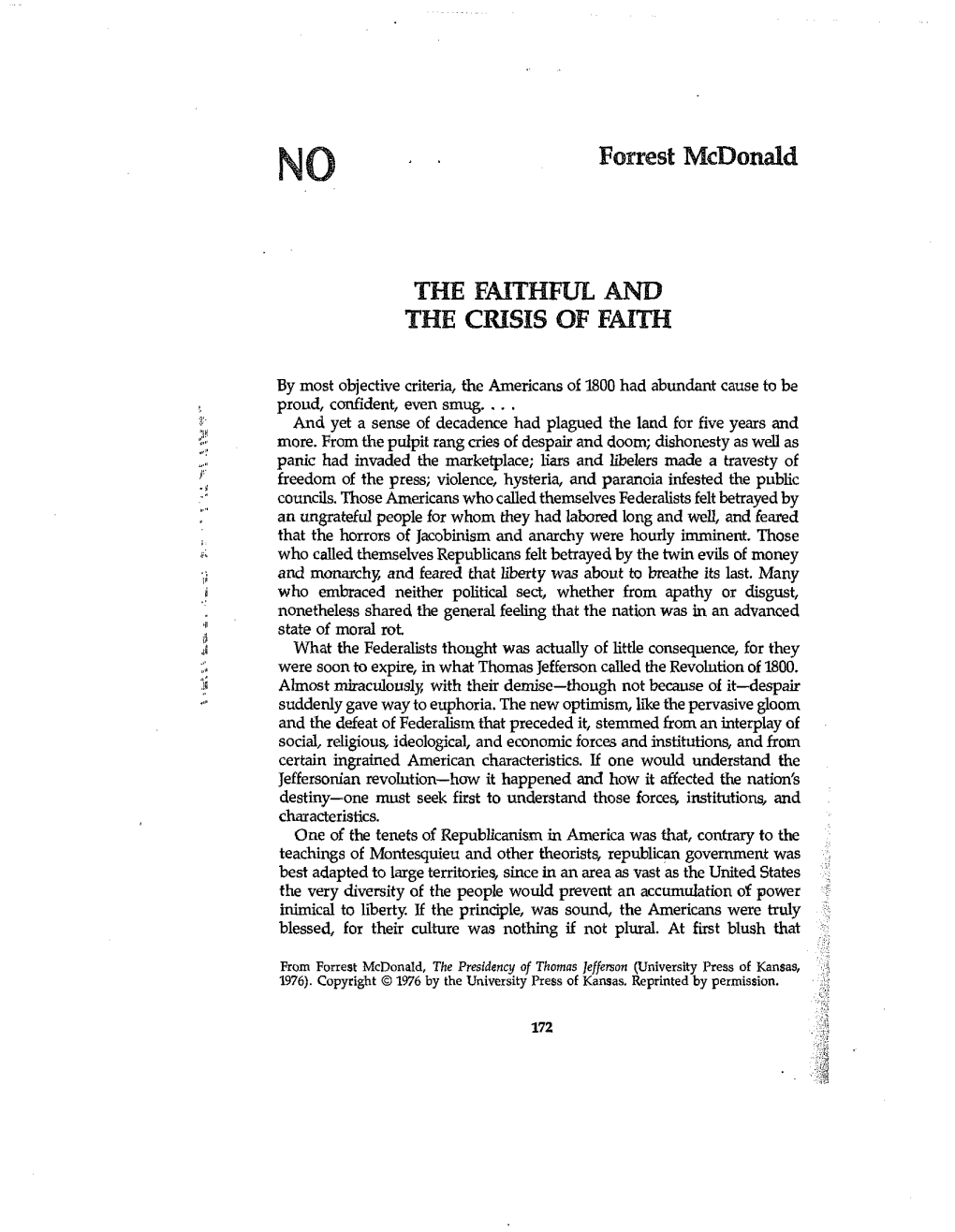 Forrest Mcdonald the FAITHFUL and the CRISIS of FAITH