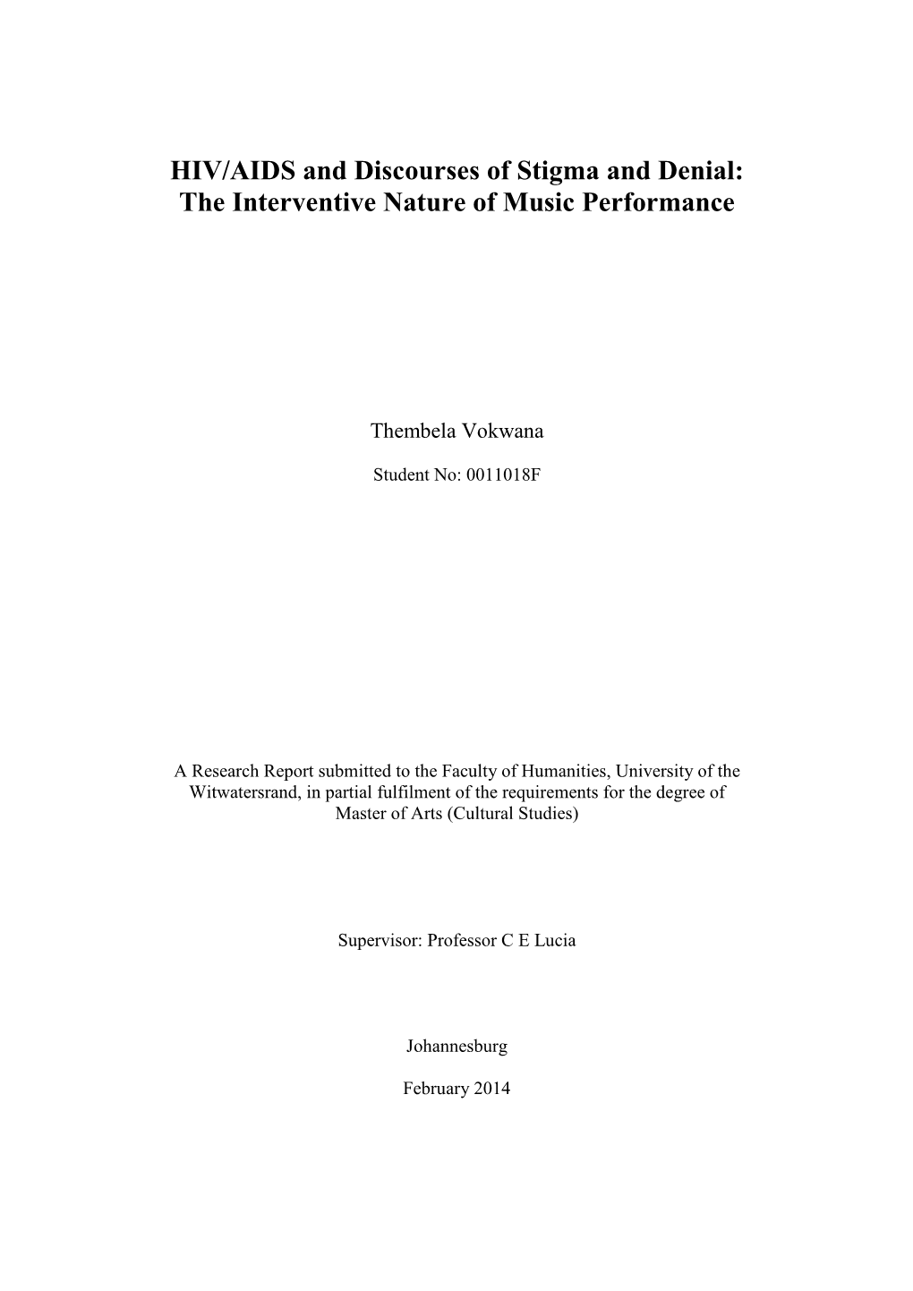 HIV/AIDS and Discourses of Stigma and Denial: the Interventive Nature of Music Performance