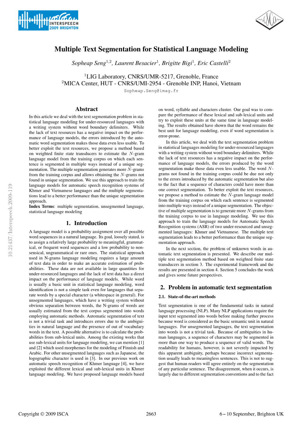 Multiple Text Segmentation for Statistical Language Modeling