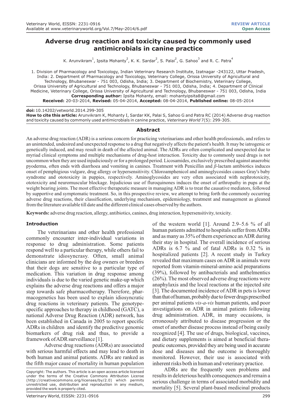 Adverse Drug Reaction and Toxicity Caused by Commonly Used Antimicrobials in Canine Practice