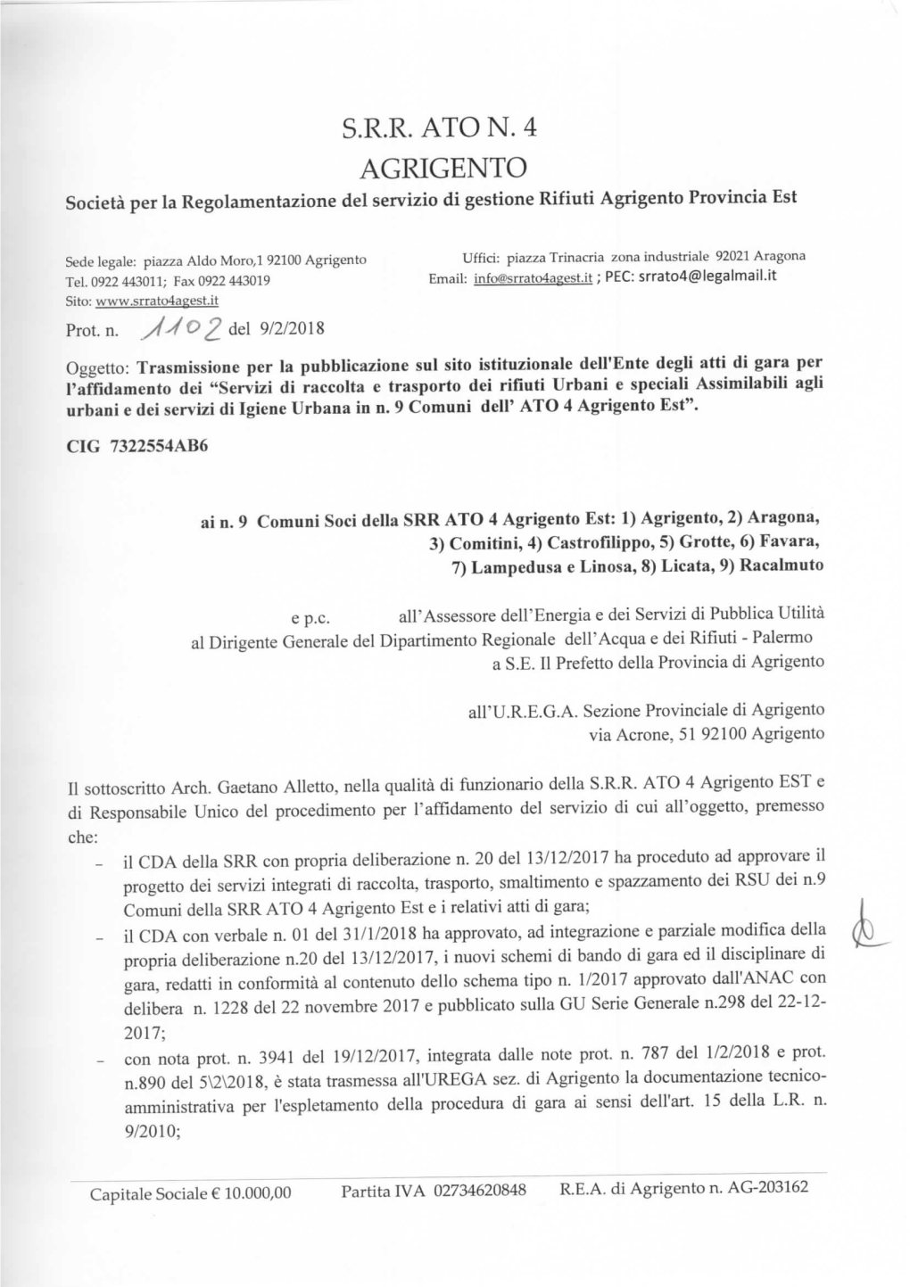 S.R.R. AIO N. 4 AGRIGENTO Società Per La Regolamentazione Del Servizio Di Gestione Rifiuti Agrigento Provincia Est