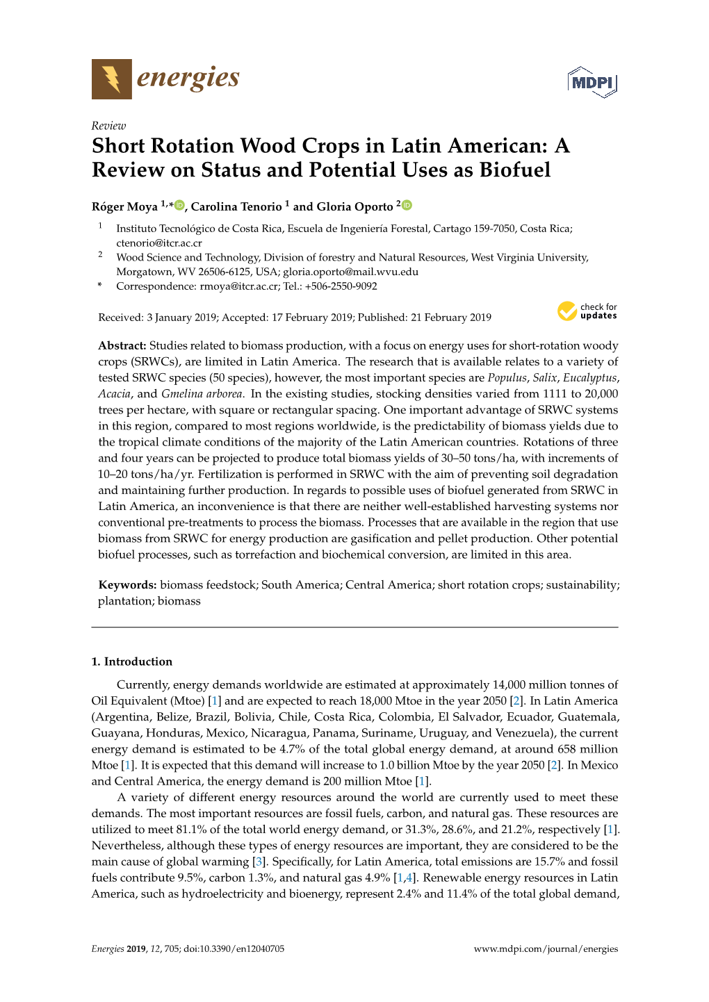 Short Rotation Wood Crops in Latin American: a Review on Status and Potential Uses As Biofuel