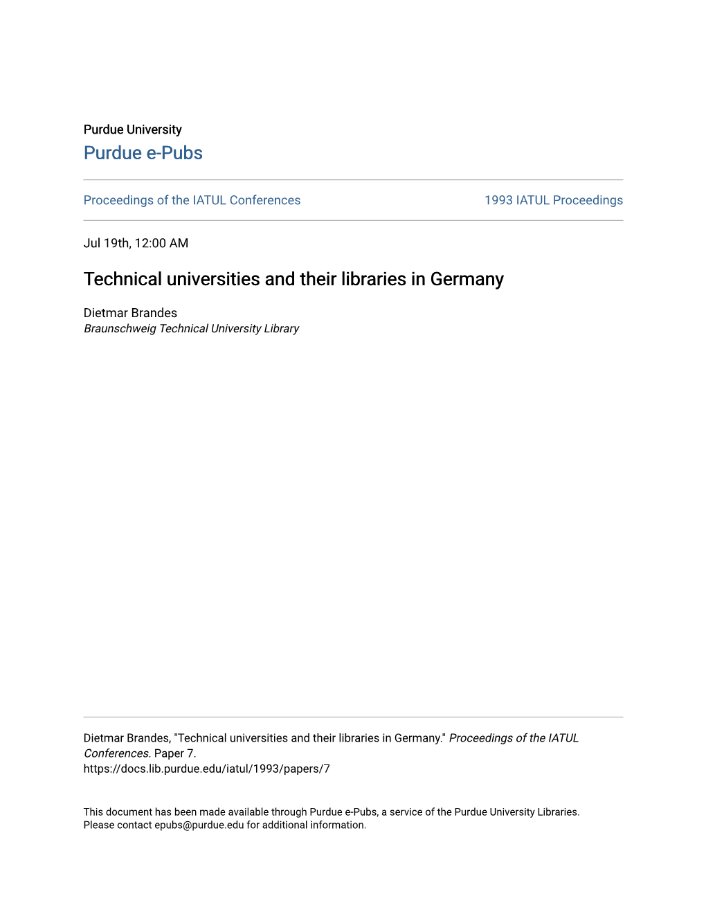 Technical Universities and Their Libraries in Germany