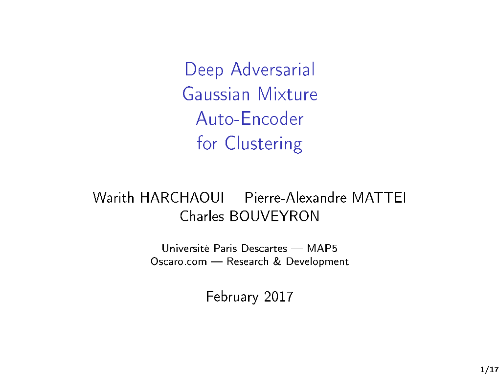 Deep Adversarial Gaussian Mixture Auto-Encoder for Clustering