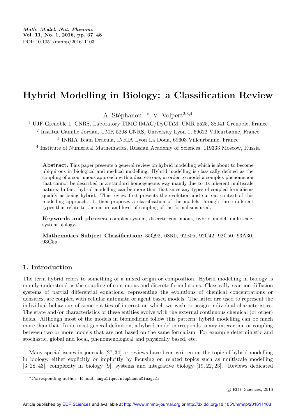 Hybrid Modelling in Biology: a Classification Review