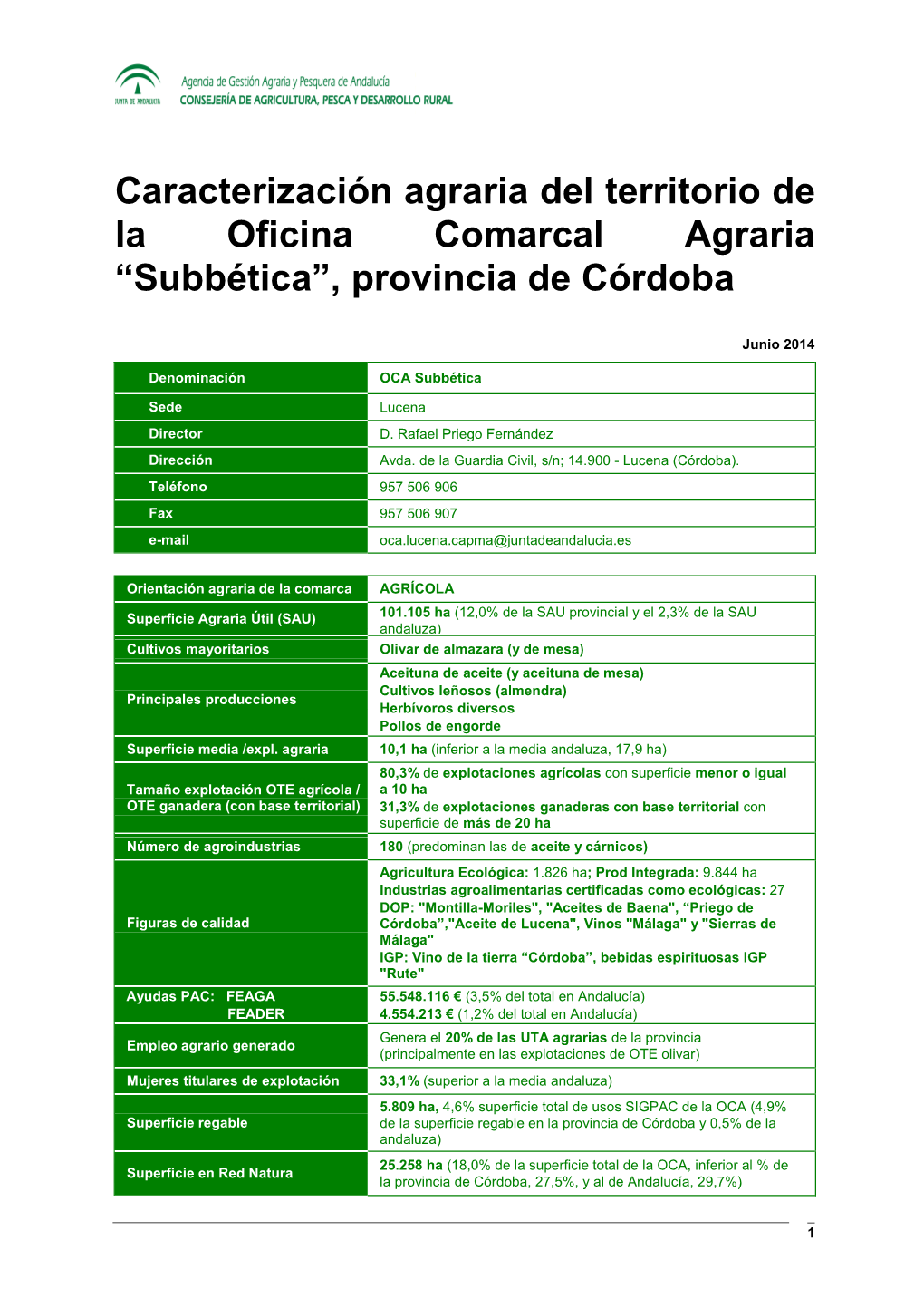 “Subbética”, Provincia De Córdoba