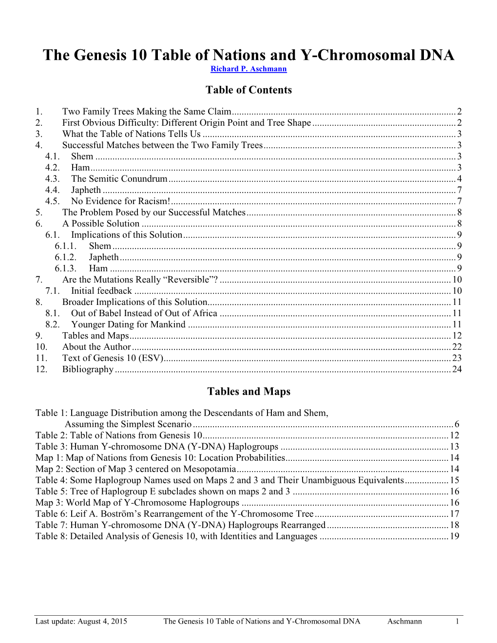 The Genesis 10 Table of Nations and Y-Chromosomal DNA Richard P