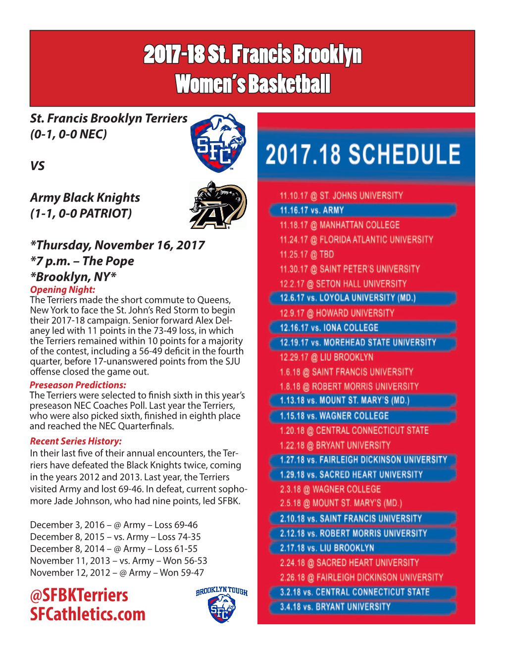 2017-18 St. Francis Brooklyn Women's Basketball