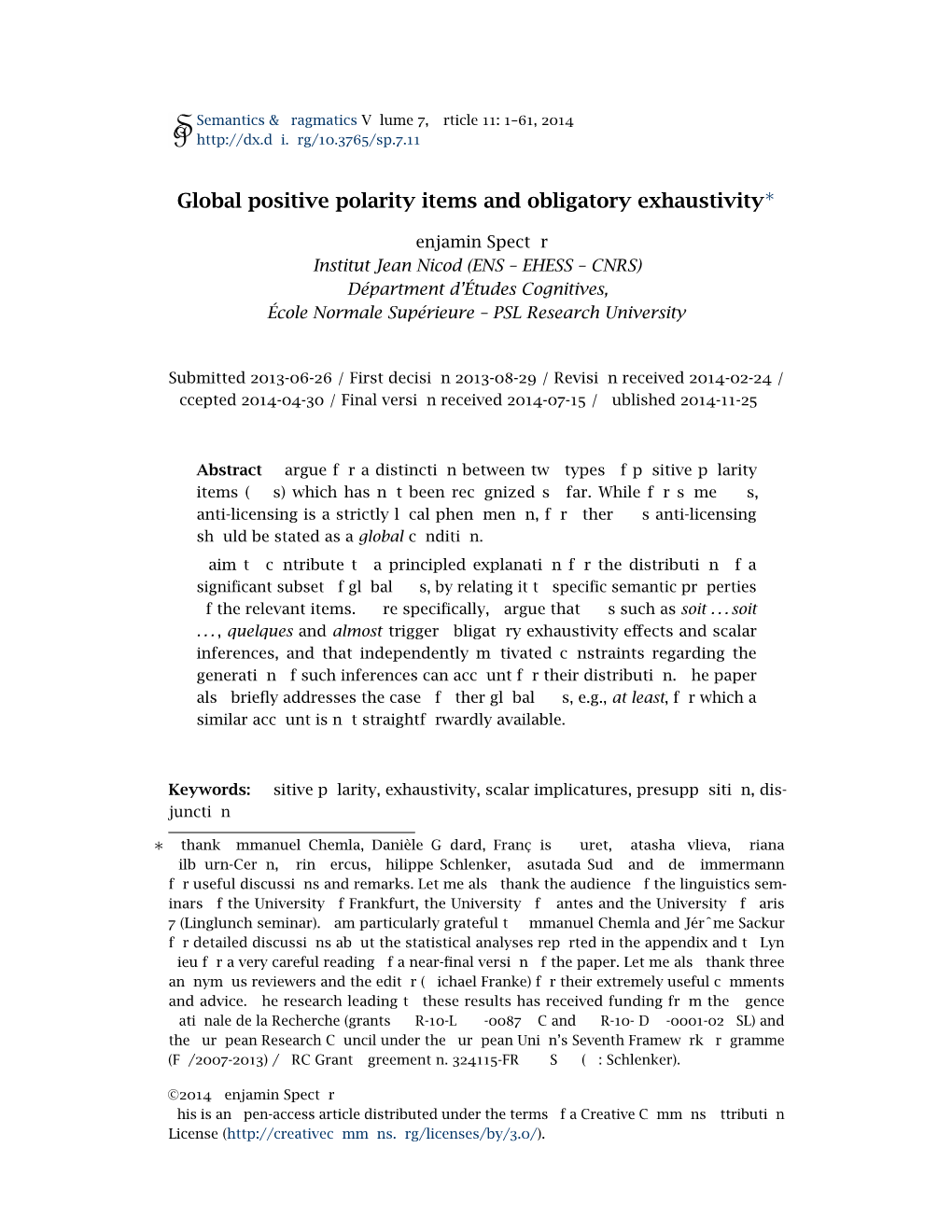 Global Positive Polarity Items and Obligatory Exhaustivity∗