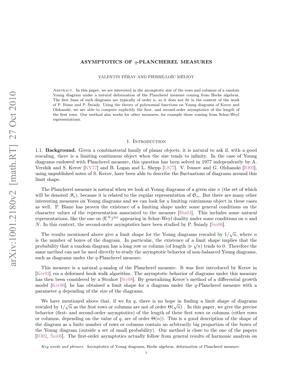 ASYMPTOTICS of Q-PLANCHEREL MEASURES 3