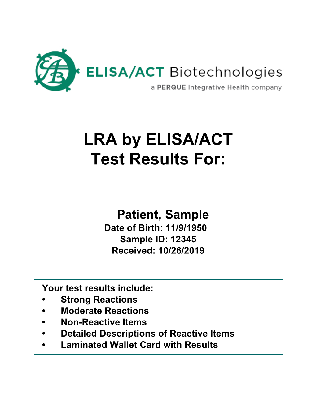 LRA by ELISA/ACT Test Results For