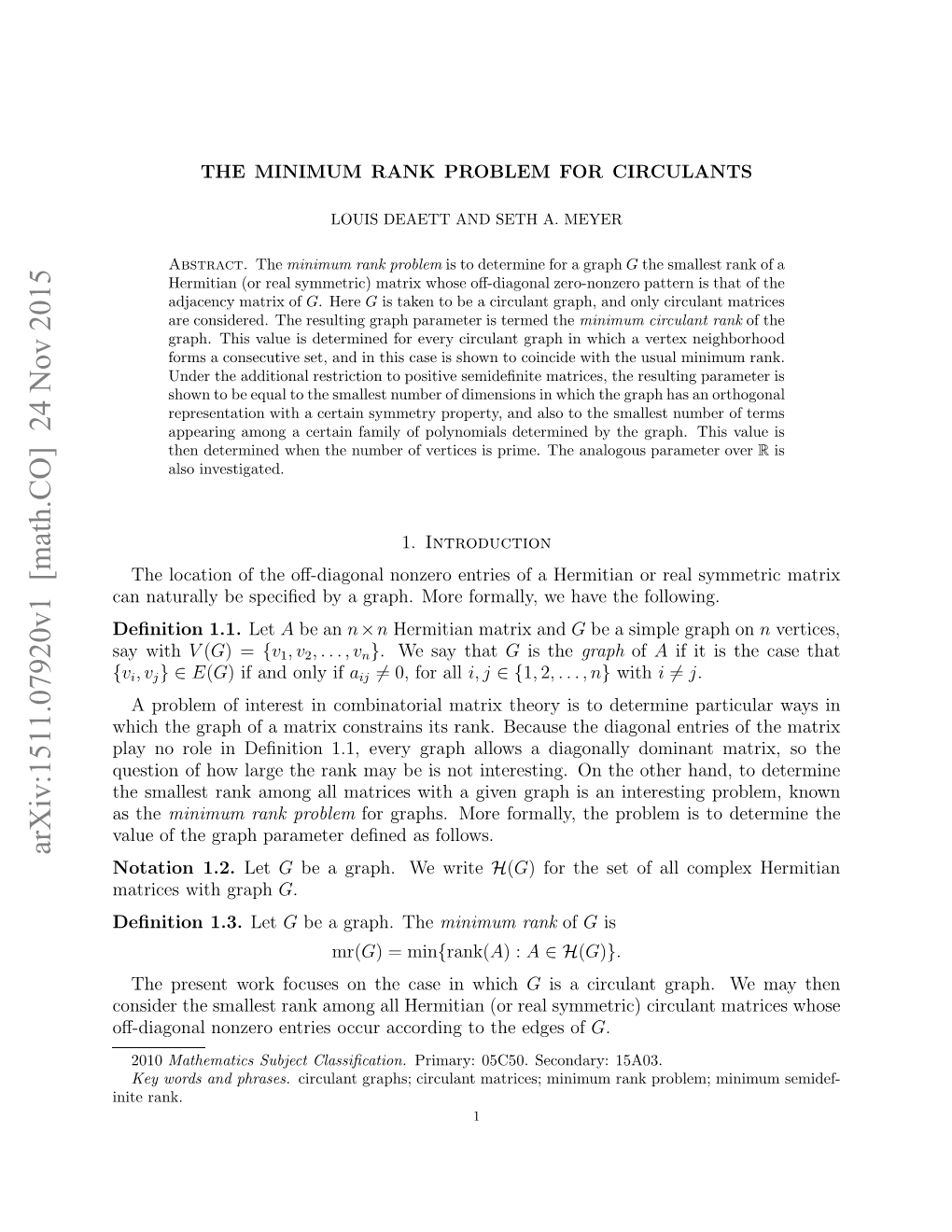 The Minimum Rank Problem for Circulants