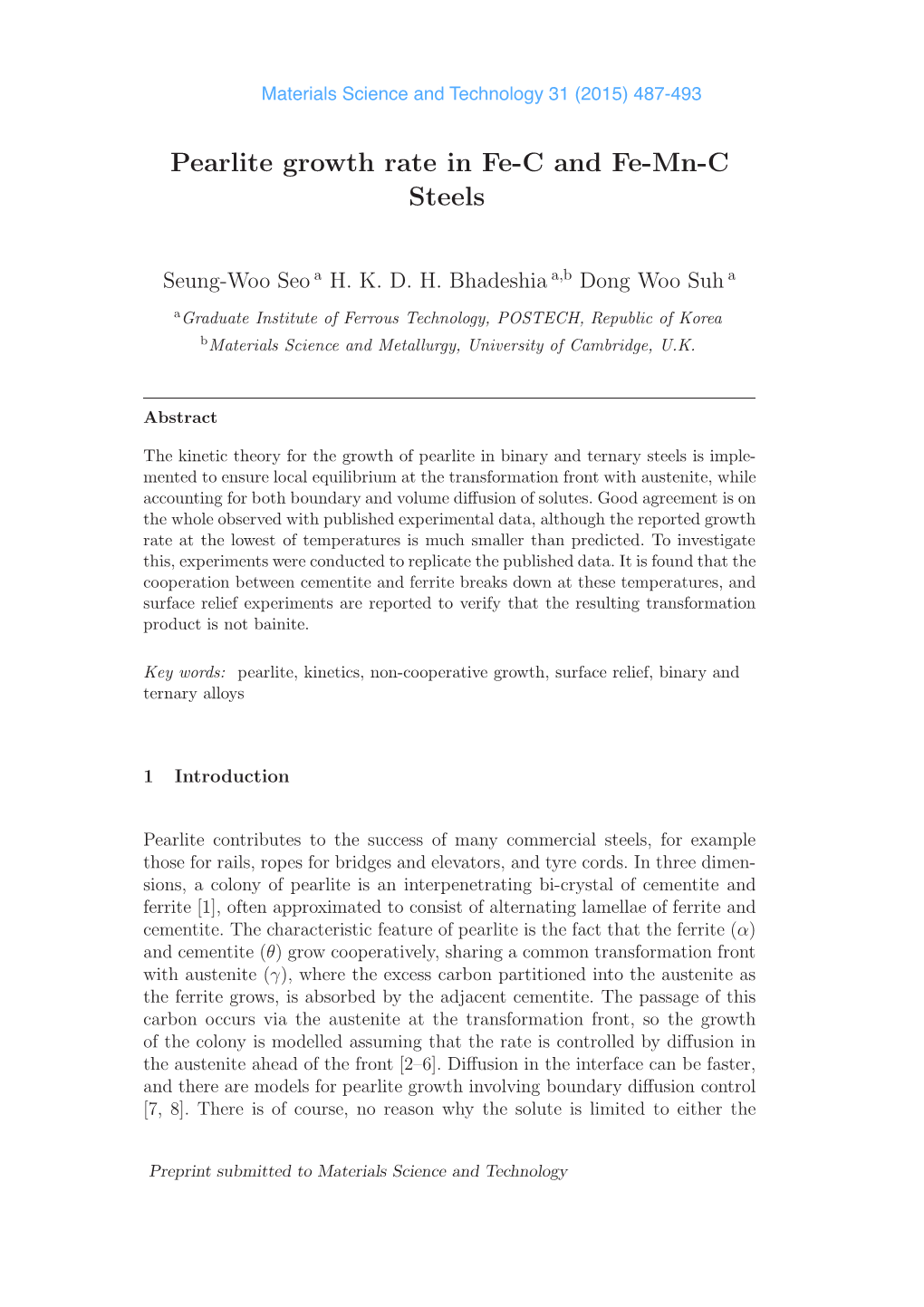 Pearlite Growth Rate in Fe-C and Fe-Mn-C Steels