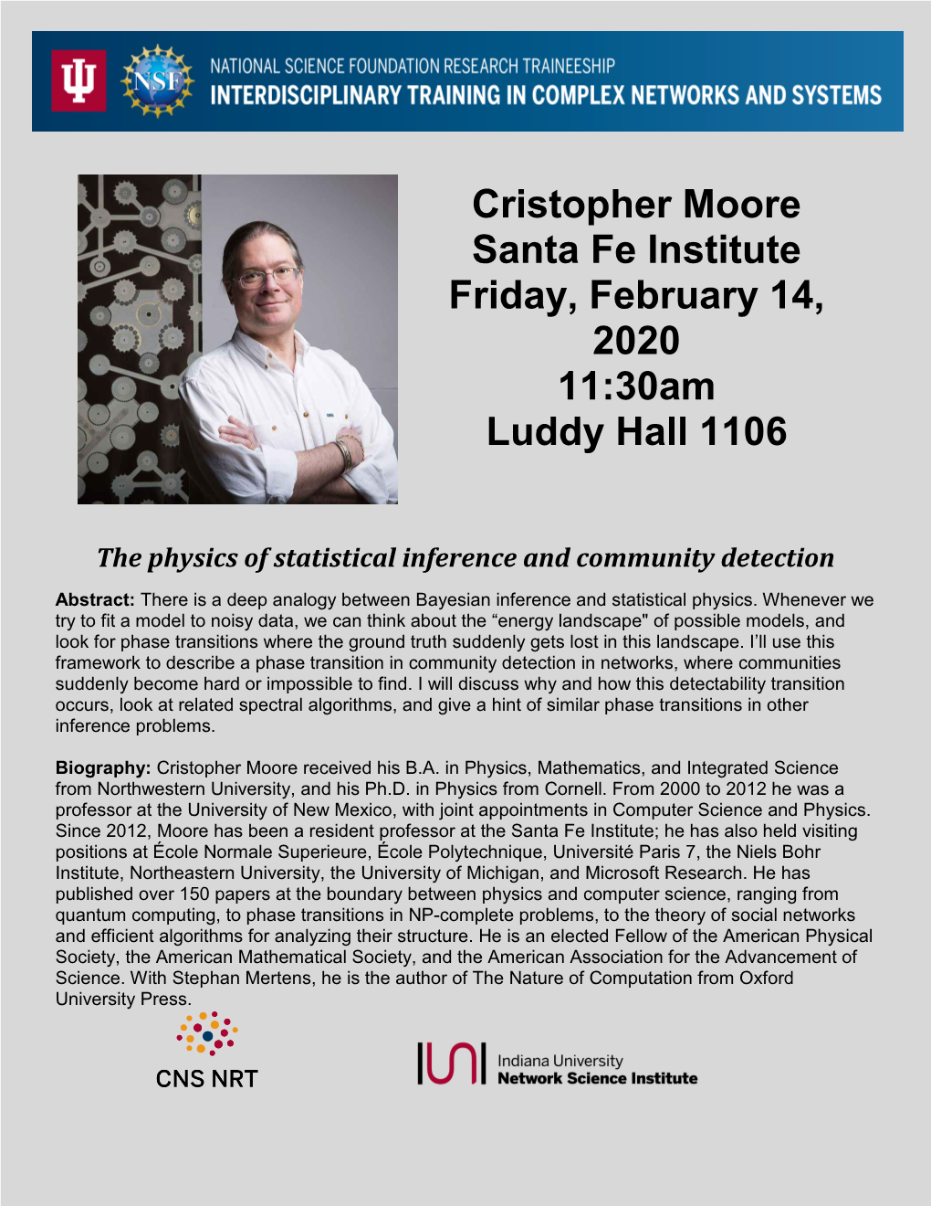 Cristopher Moore Santa Fe Institute Friday, February 14, 2020 11:30Am Luddy Hall 1106