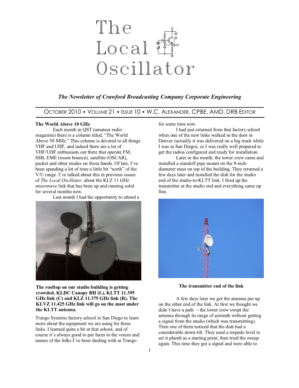 The Newsletter of Crawford Broadcasting Company Corporate Engineering