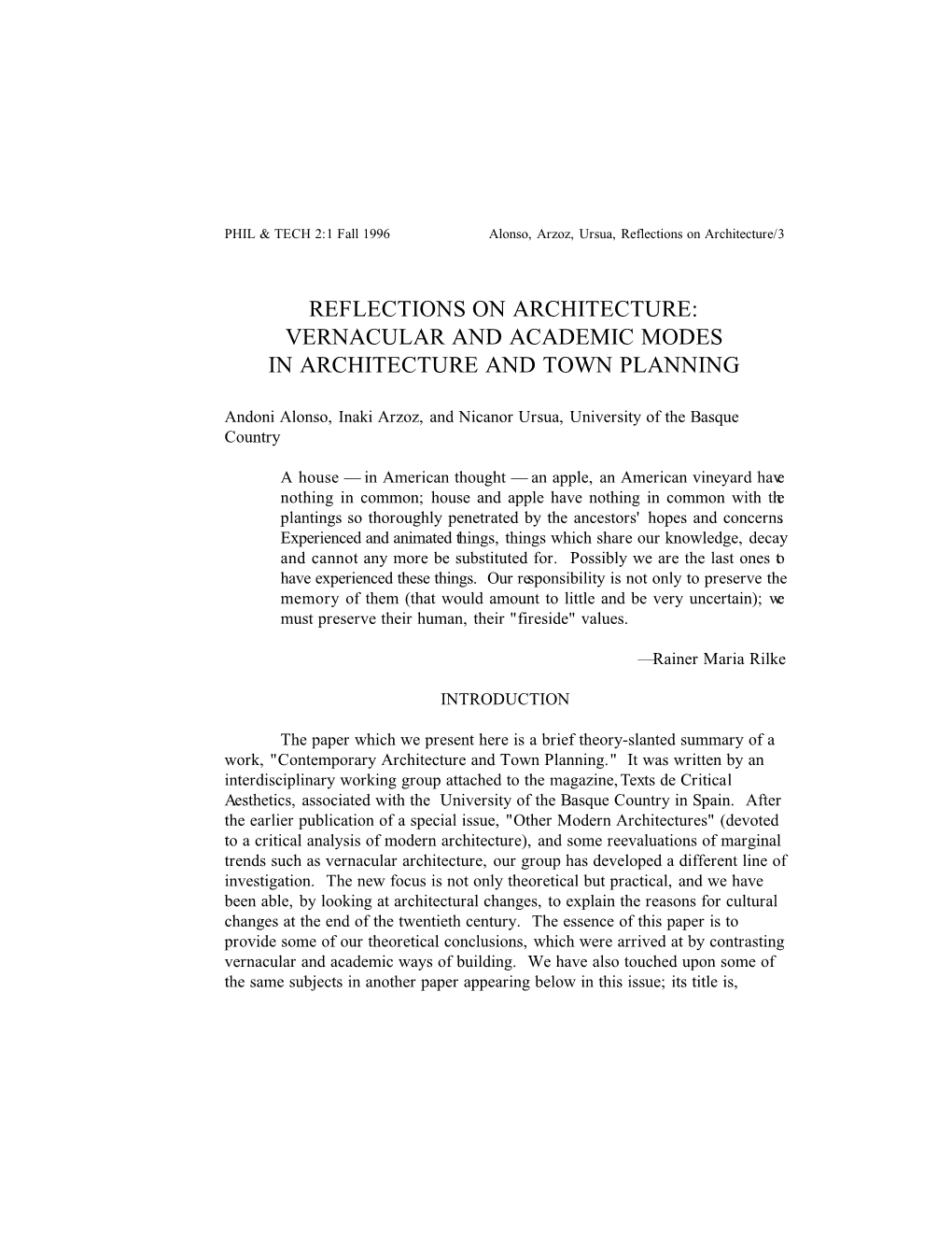 Vernacular and Academic Modes in Architecture and Town Planning