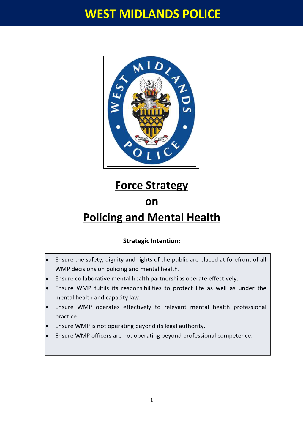 Force Strategy on Policing and Mental Health
