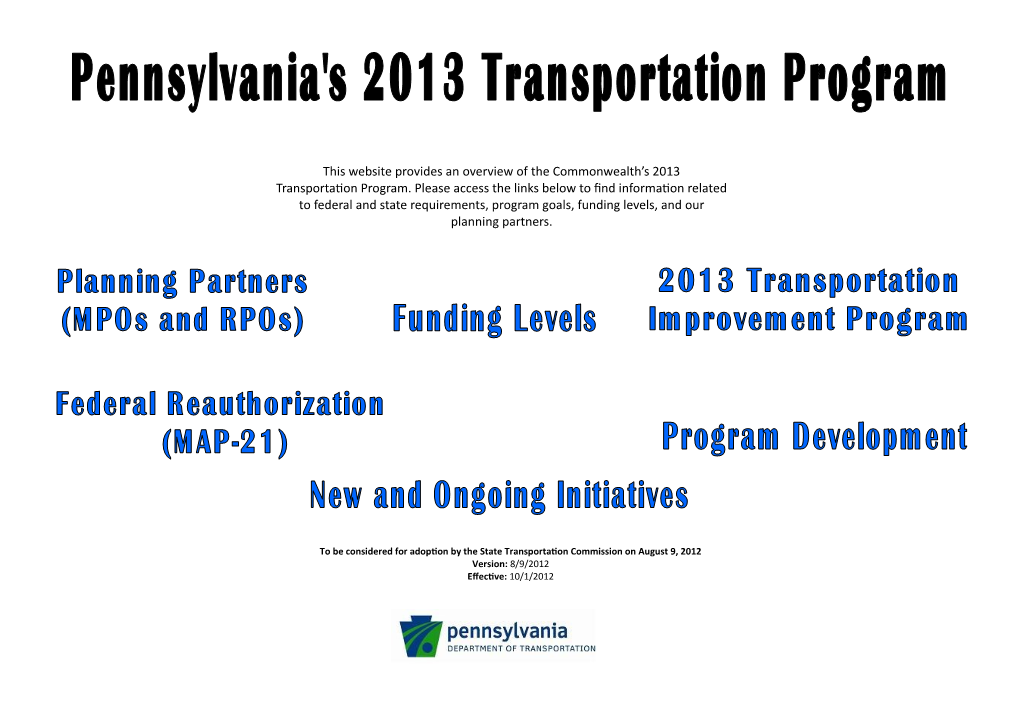 This Website Provides an Overview of the Commonwealth's 2013