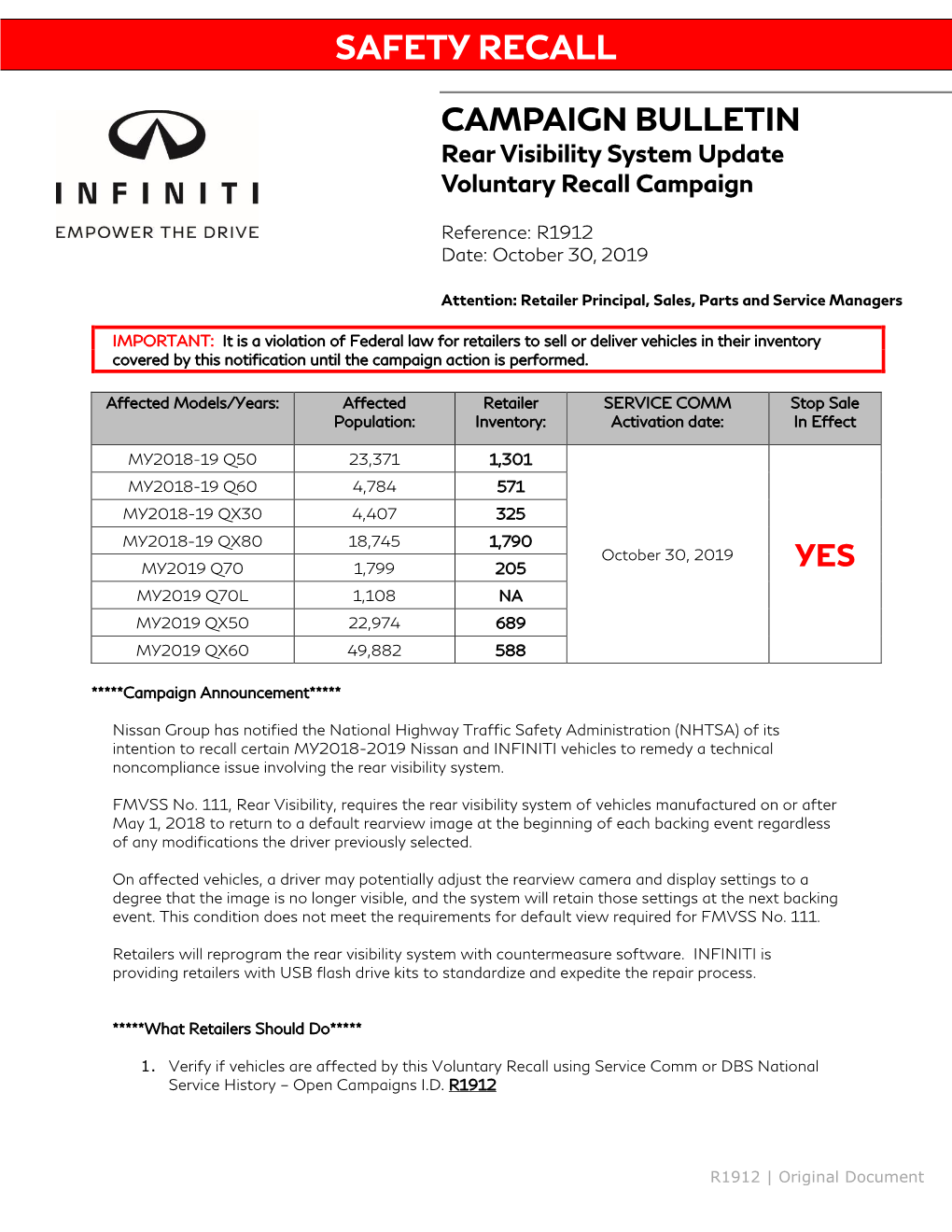 Rear Visibility System Update Voluntary Recall Campaign