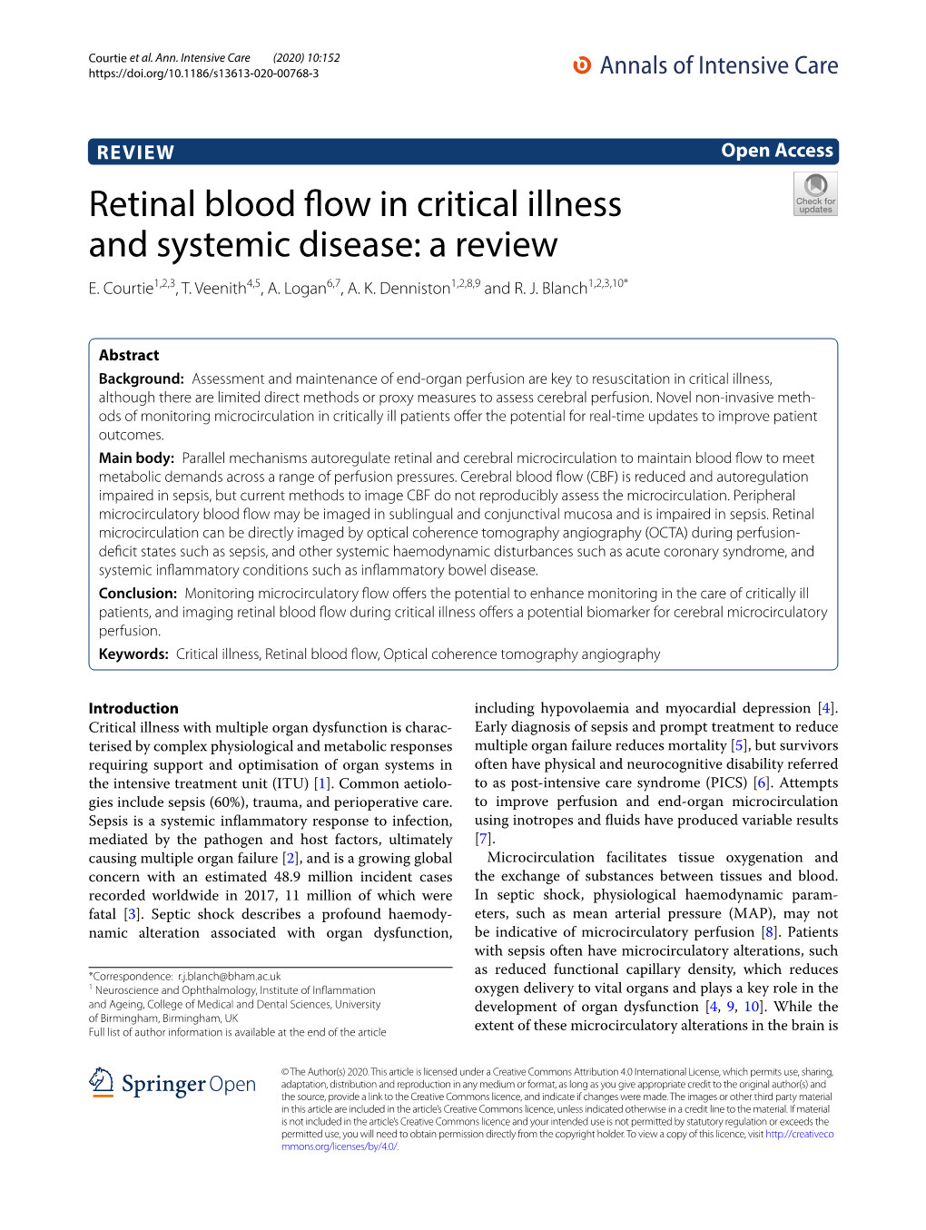 Retinal Blood Flow in Critical Illness and Systemic Disease: a Review