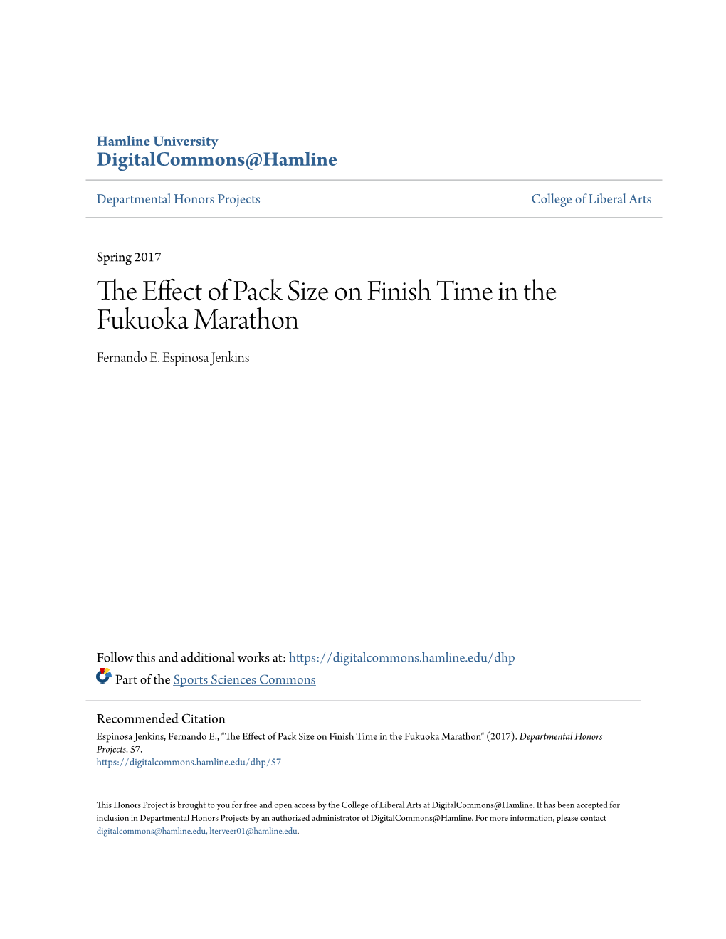 The Effect of Pack Size on Finish Time in the Fukuoka Marathon" (2017)