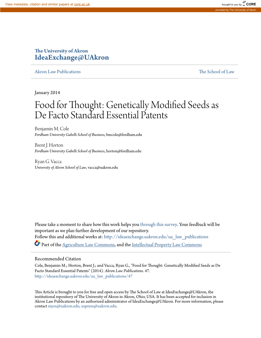 Genetically Modified Seeds As De Facto Standard Essential Patents