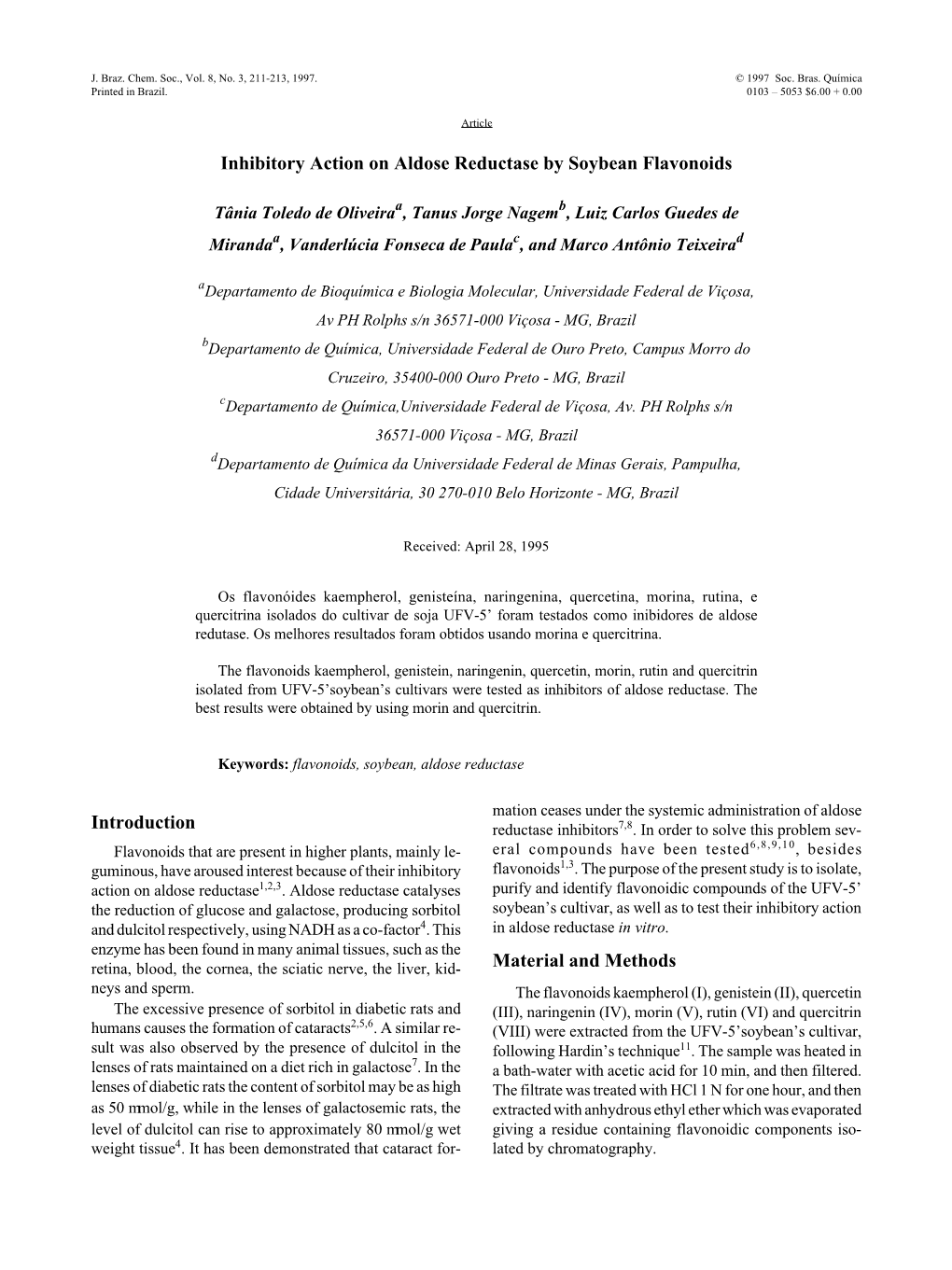 Inhibitory Action on Aldose Reductase by Soybean Flavonoids