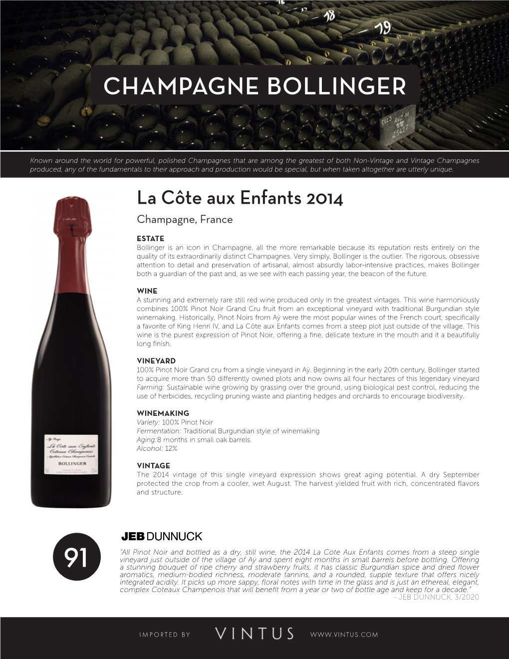 Champagne Bollinger La Côte Aux Enfants 2014 Tech Sheet