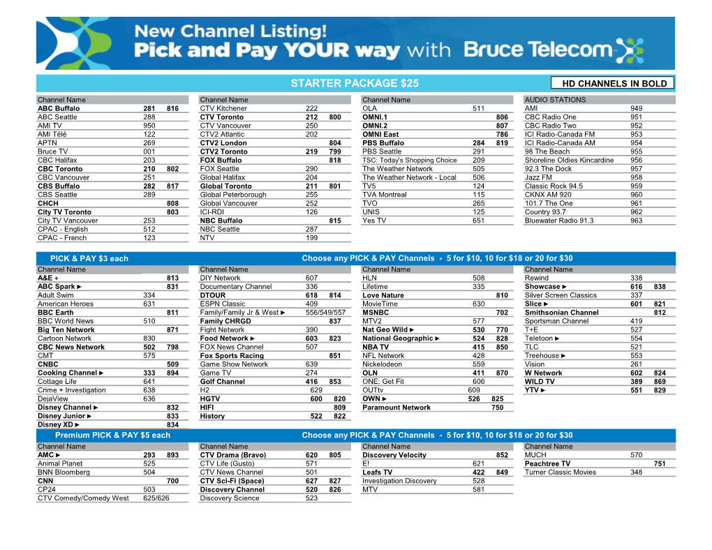 Starter Package $25 Hd Channels in Bold