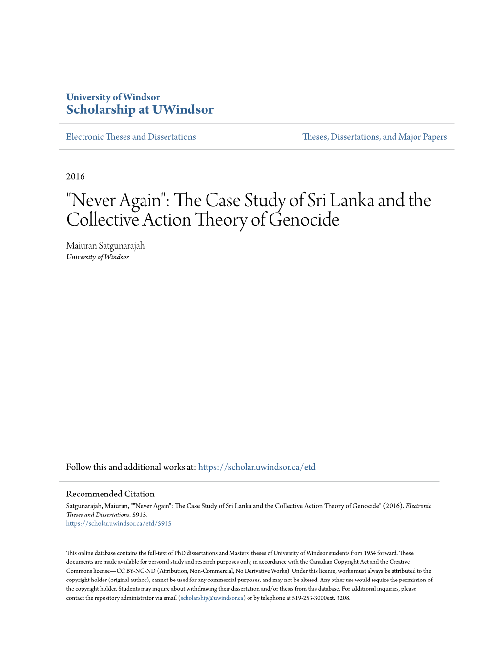 The Case Study of Sri Lanka and the Collective Action Theory of Genocide