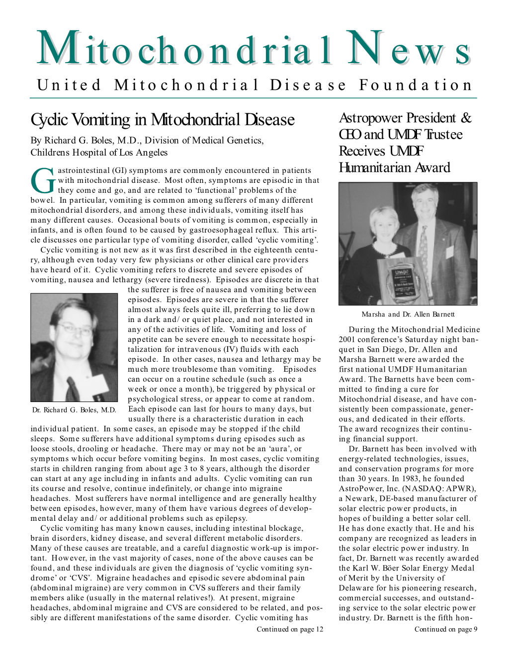 United Mitochondrial Disease Foundation Cyclic Vomiting in Mitochondrial Disease Astropower President & by Richard G