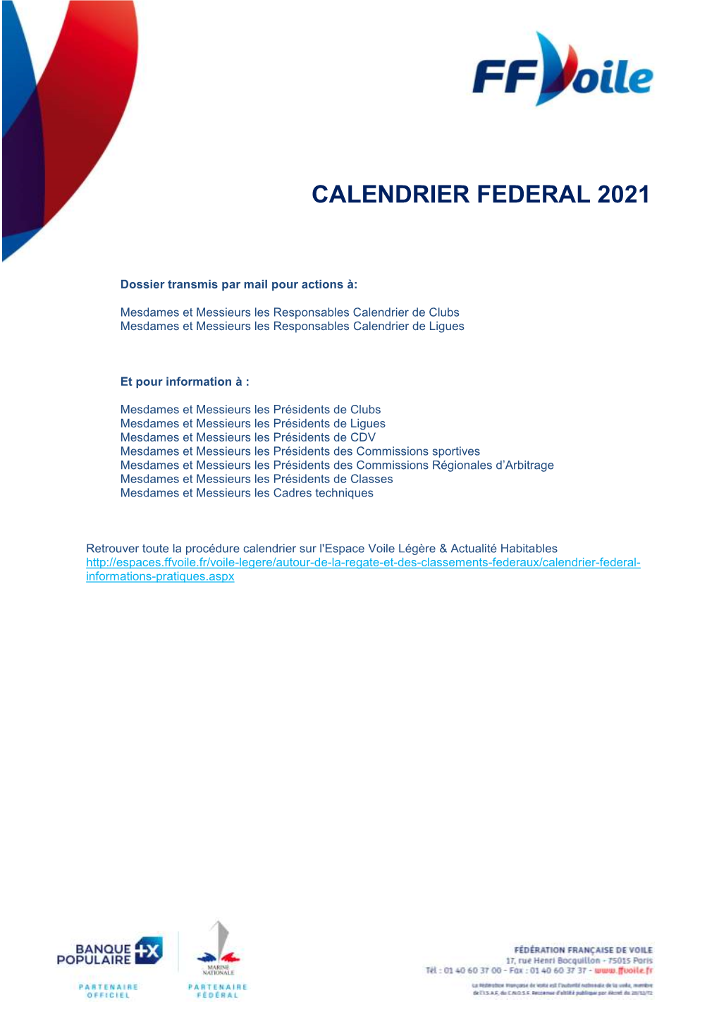 Calendrier Federal 2021