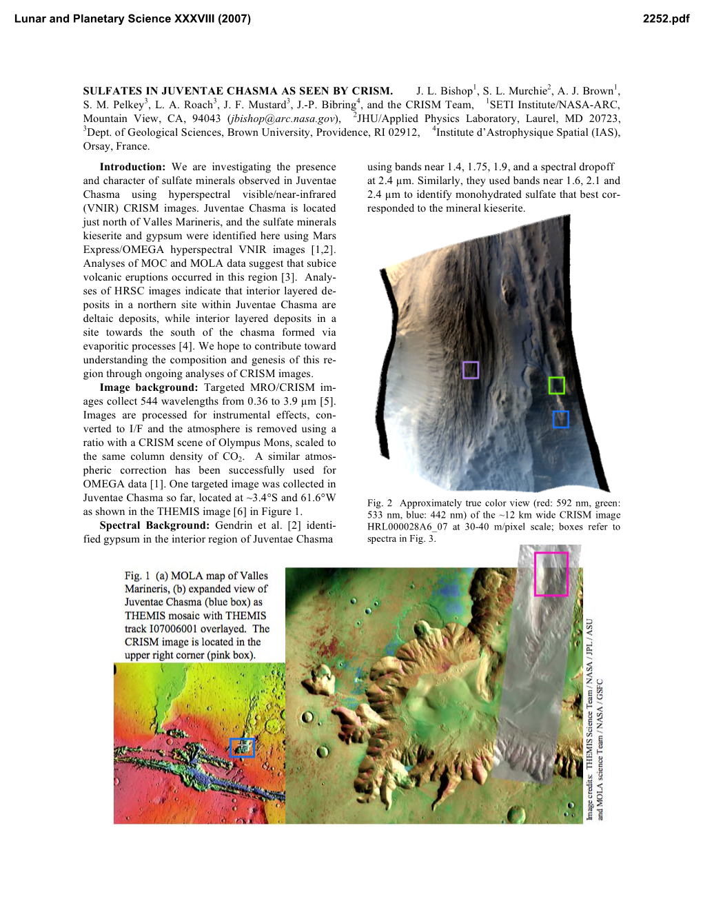 SULFATES in JUVENTAE CHASMA AS SEEN by CRISM. J. L. Bishop1, S