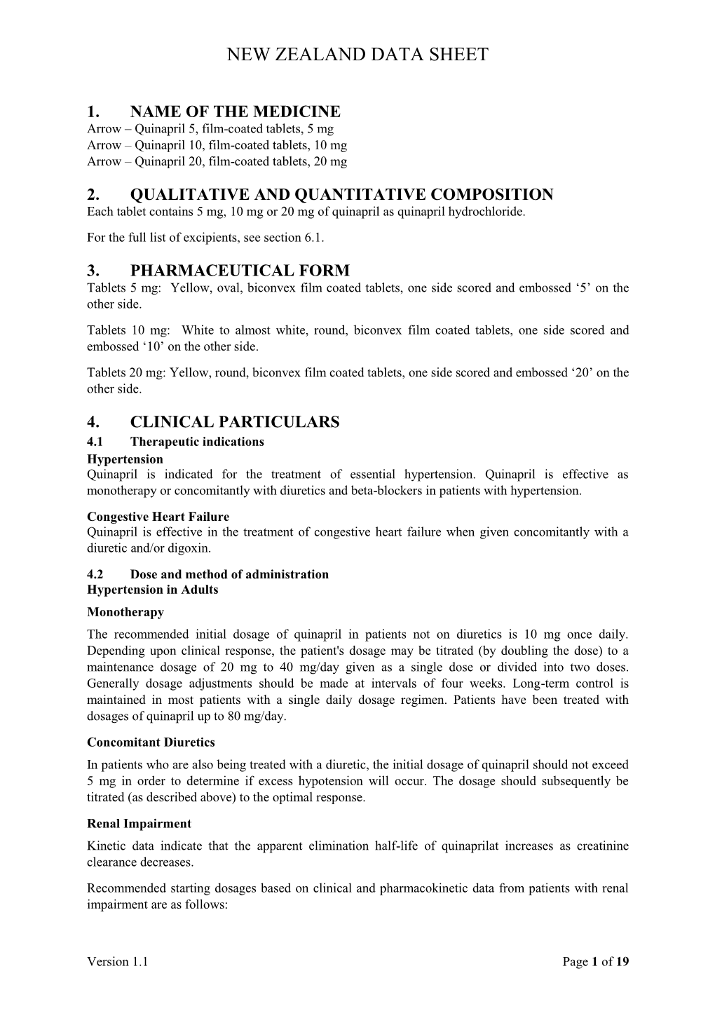 Arrow – Quinapril 10, Film-Coated Tablets, 10 Mg Arrow – Quinapril 20, Film-Coated Tablets, 20 Mg