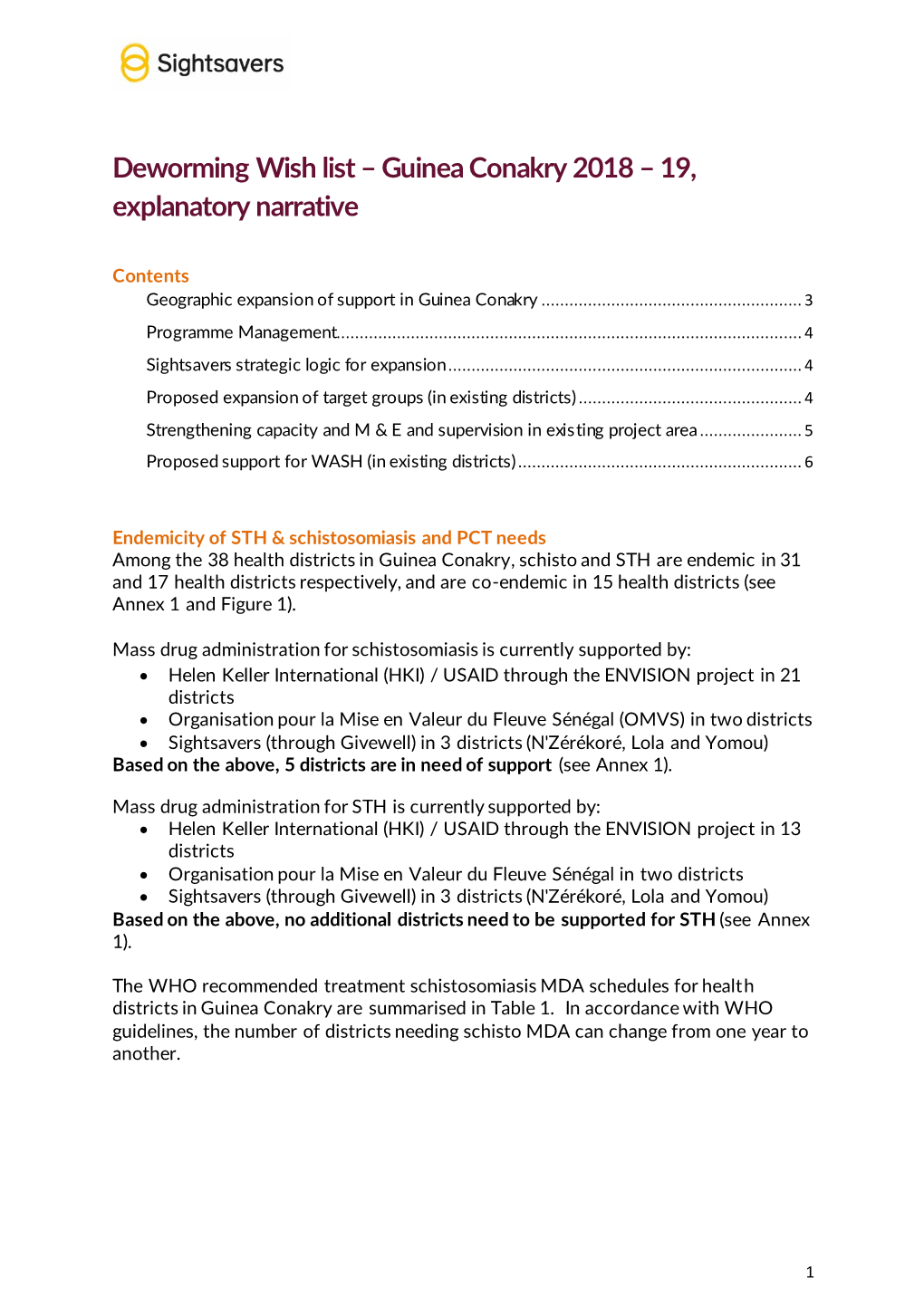 Deworming Wish List – Guinea Conakry 2018 – 19, Explanatory Narrative