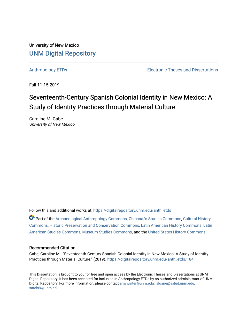 Seventeenth-Century Spanish Colonial Identity in New Mexico: a Study of Identity Practices Through Material Culture