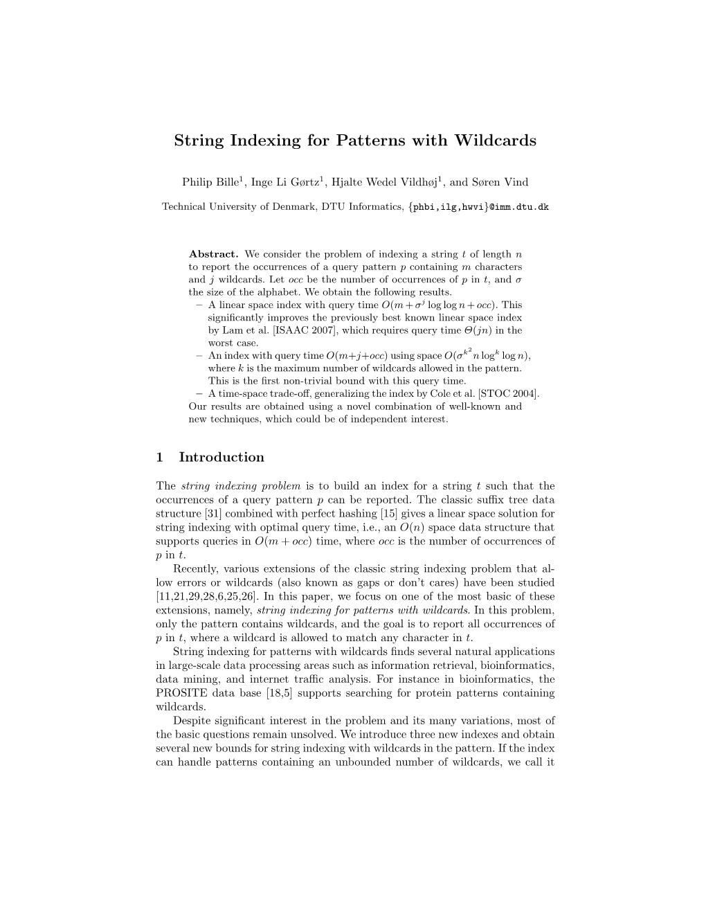 String Indexing for Patterns with Wildcards