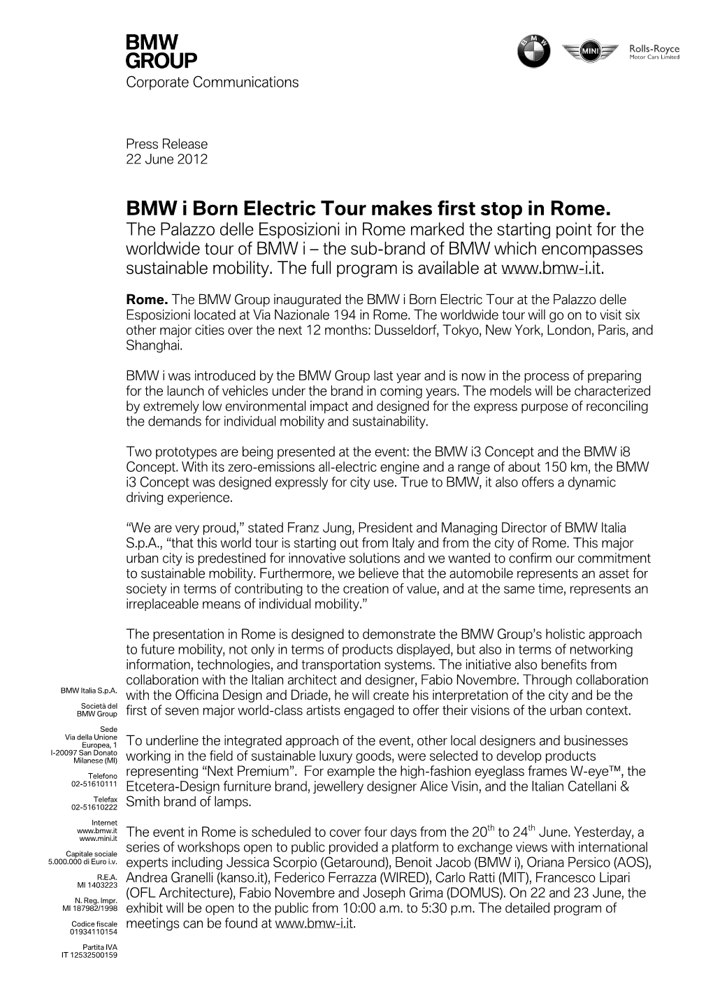 BMW I Born Electric Tour Makes First Stop in Rome