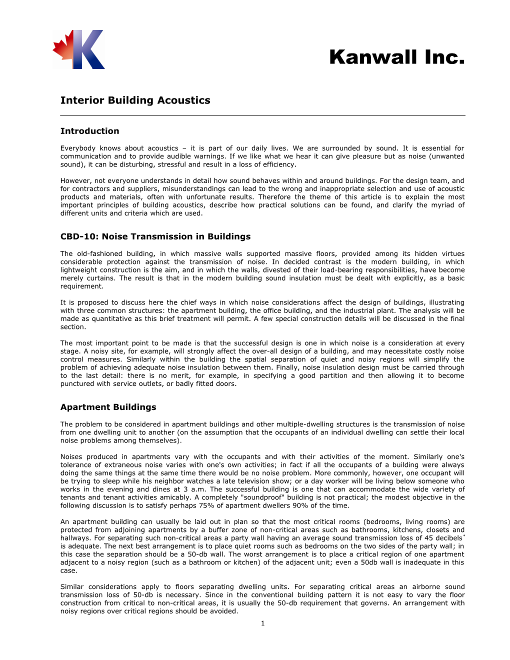 Interior Building Acoustics