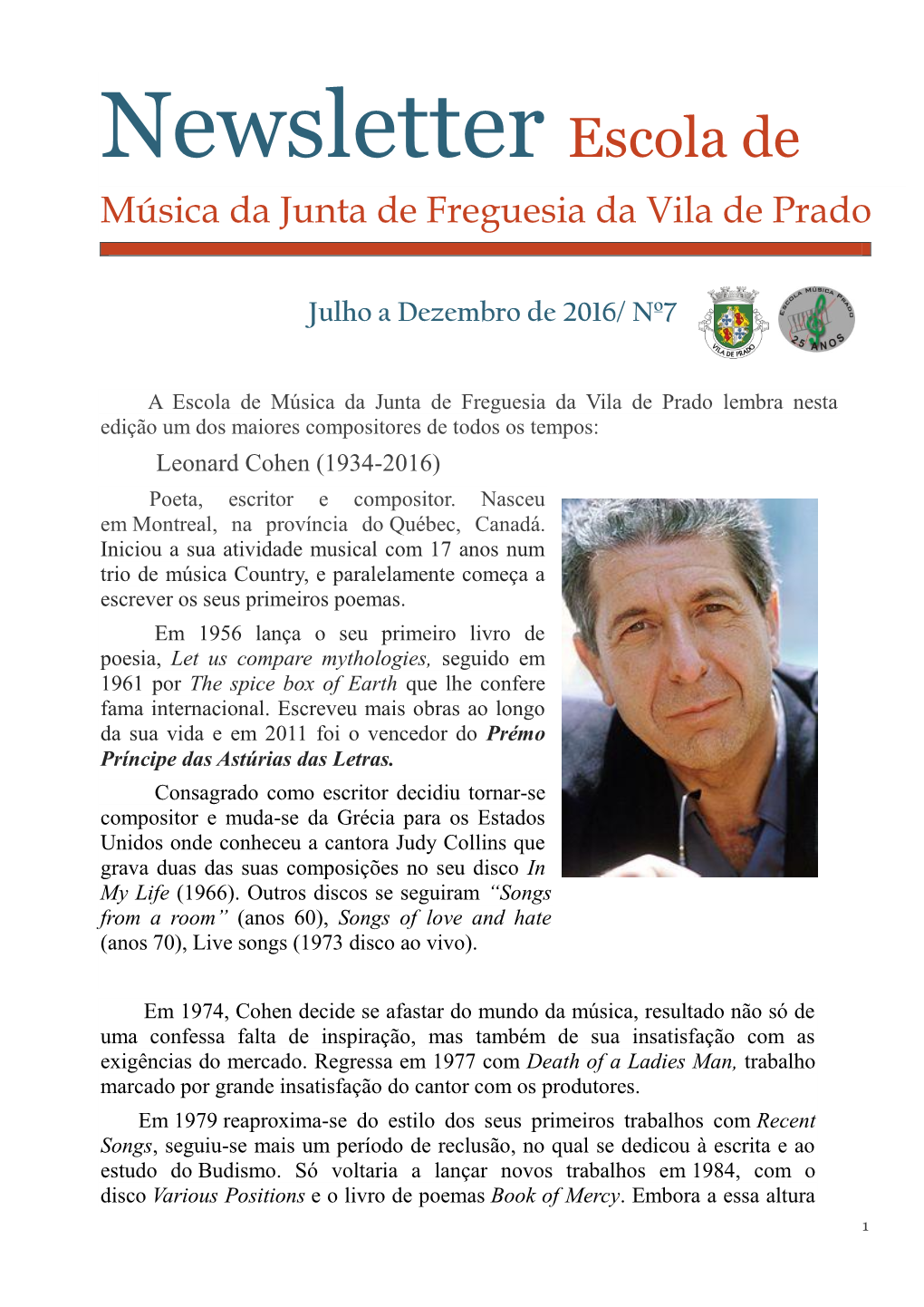 Newsletter Escola De Música Da Junta De Freguesia Da Vila De Prado