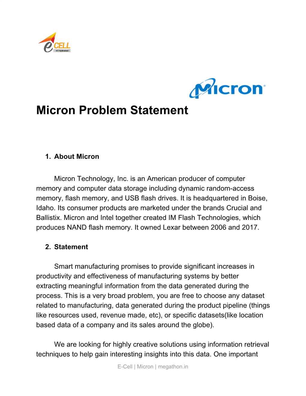 Micron Problem Statement
