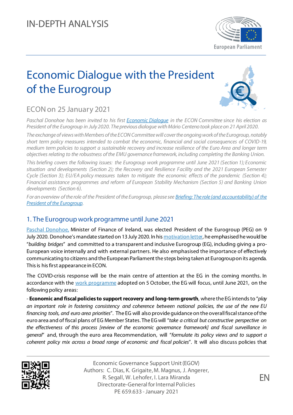 Economic Dialogue with the President of the Eurogroup