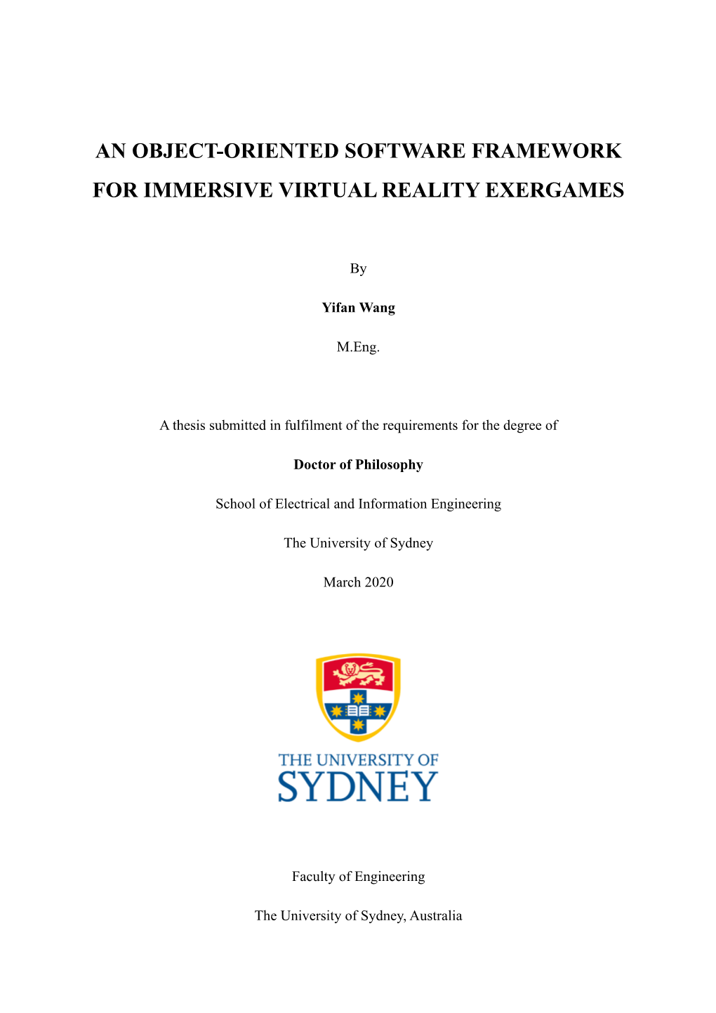 An Object-Oriented Software Framework for Immersive Virtual Reality Exergames